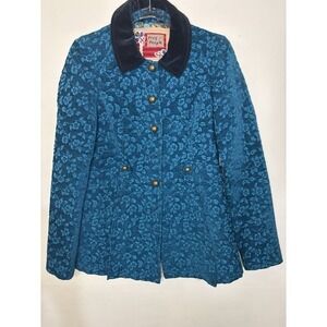 Boho Free People Teal Jacquard print Jacket Sz 2 Folksy  Festival Prairie *READ*